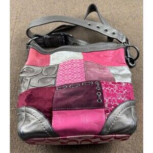 Coach Soho Patchwork Crossbody Bag Silver/Pink Y2K Signature Leather F12863